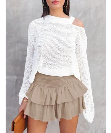 LAEMILIA Womens Elastic Waist Flared Short Skirt | Floral Print Mini Skater Skirt XL | Khaki Pleated Skirt - Buy Online on GoSupps.com