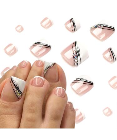 diduikalor Pink French Press on Toenails Short with Rhinestone Design Fake Toenails Square False Toenails Glossy Full Cover Acrylic Nails Design Stick on Toenails Instant Soild Clip on Toenails for Women and Girls 24Pcs ...