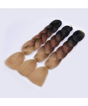 Showjarlly Braids Extension | Brown Ombra Jumbo Braid Hair (24) | Kanecalon Kunsthaar for Box Braids (3 Pack) - Buy Online on GoSupps.com