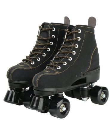Roller Skates for Women High Top Suede Roller Skates Shiny Light Up Four Wheels Double Row Roller Skates for Men with a Shoes Bag black 37