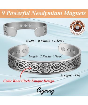 Cigmag 9X Lymphatic Drainage Men's Copper Bracelet - Ultra Strength Magnet - Adjustable, Celtic Knot 2 Grey - Gift Box Included - Buy Online on GoSupps.com
