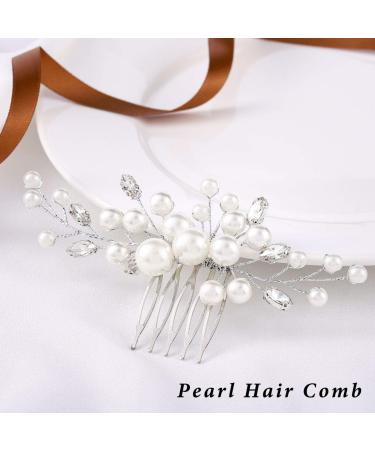 Silver Evild Wedding Hair Comb with Pearls & Rhinestones - Bridal Hair Side Comb for Brides & Bridesmaids | Wedding Hair Accessories - Buy Online on GoSupps.com