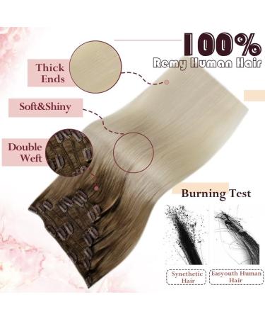 Easyouth Ombre Double Weft Clip in Human Hair Extensions - Brown to Blonde Balayage, 120g 7Pcs 16 Inch - Buy Online on GoSupps.com