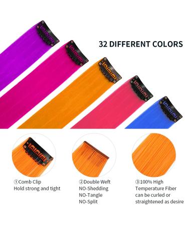 32 PCS Colored Clip in Hair Extensions - BEAHOT 17 Inch Rainbow Curly Wavy Hairpieces for Women, Kids, Girls - Synthetic Halloween Party Fashion Accessory - Buy Online on GoSupps.com