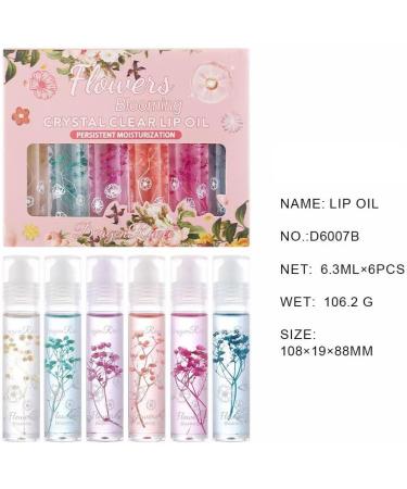 Lip Gloss 6 Packs Flower Jelly Lip Oil Long Lasting Moisturizer with Real Flowers Lip Gloss Makeup for Dry Chapped Lips - Buy Online on GoSupps.com