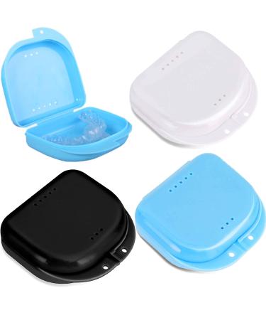 Retainer Case with Vent Holes, 3 Pack Orthodontic Mouth Guard Cases Cute Denture Case Tight Snap Lock Retainer Holder(Black/Blue/White)