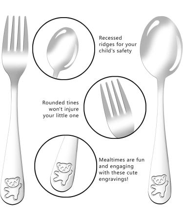 Children's Cutlery Set - 6-Piece Stainless Steel Fork & Spoon Set with Bear Pattern - Perfect for Kids' Dining & Desserts - 16.5cm Baby Spoon & Fork - Buy Online on GoSupps.com