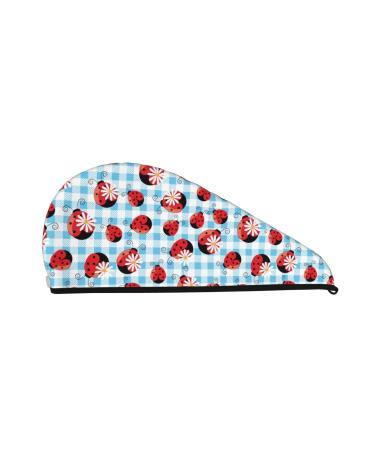Flowers and Lady Bugs Microfiber Hair Towel Soft Super Absorbent Hair Towel Wrap for Women Coral Velvet Quick Dry Hair Cap for Long Curly and Thick Hair