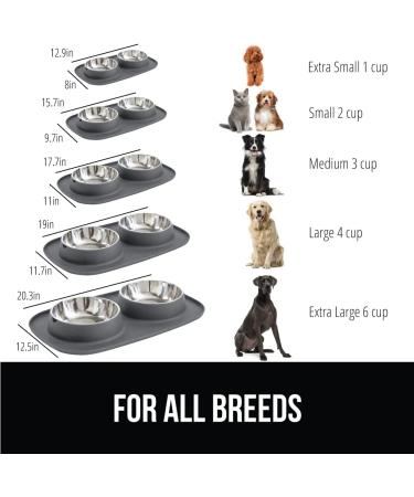 Gorilla Grip Slip Resistant Pet Bowl Set with Silicone Feeding Mat - Stainless Steel Cat and Dog Dish with Raised Edges for No Spills - 2 Cup Gray - Buy Online on GoSupps.com
