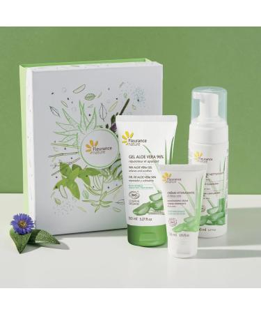 Fleurance Nature Organic Aloe Vera Gift Set, 96% Aloe Vera Gel, Moisturizing Cream, Purifying Lotion