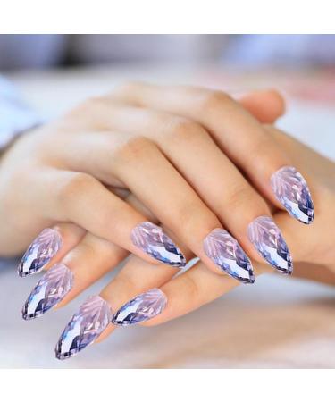 French Tip Press On Nails - Almond Shape False Nails | Acrylic Stick On Nails | Rhombus Crystal Fake Nail Kit | Available In 12 Sizes For Lovers - Buy Online on GoSupps.com