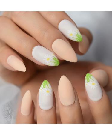 Daisy Nail Art Medium Stiletto Matte Green - 24pcs | International Shipping Available - Buy Online on GoSupps.com
