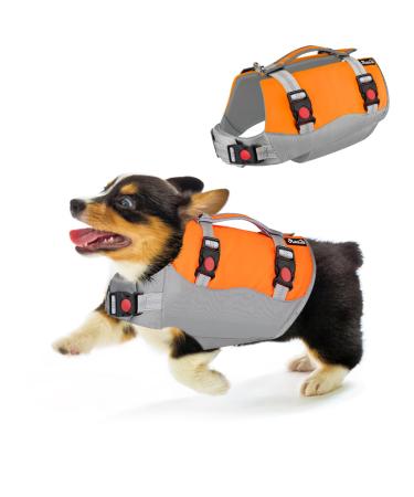 Eyin life jackets for small dogs size -adjustable dog vest with strong buoyancy light swimming aid with reflective rescue handle and tear protection for swimming (orange XS) XS orange & gray