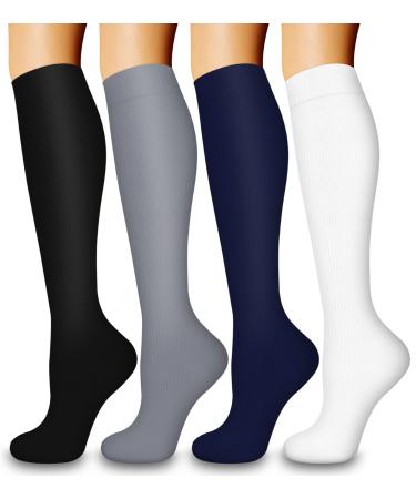 Laite Hebe 4 Pairs-Compression Socks for Women&Men Circulation-Best Support for Nurses,Running,Athletic 05-black/White/Grey/Navy Small-Medium
