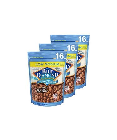 Blue Diamond, Lightly Salted Low Sodium Almonds, 16oz Bag (Pack of 3)