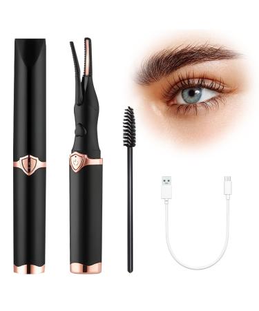 Heated Eyelash Curler Lash Curler Electric Eyelash Curler Rechargeable Portable Eyelash Curler Eyelash Mini USB Eye Lash Quick Curling Long-Lasting ABS Makeup Tools Gift for Women Girls Black