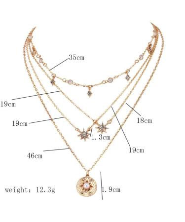 DoubleNine Multilayer Necklace - Sun Star Golden Crescent Pendant & Crystal Jewelry for Women Brides & Girls - Buy Online on GoSupps.com
