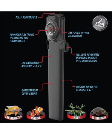 Cobalt Aquatics Neo-Therm Pro 50W Aquarium Heater - Fully-Submersible Thermostat for Freshwater and Saltwater Tanks - Shatterproof Design - Up to 12 Gallons - Black - Buy Online on GoSupps.com