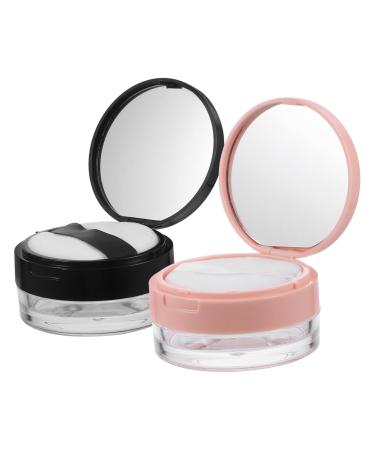 Outanaya 2pcs Portable Powder Box Blusher Powder Jar Face Powder Jar Foundation Powder Jar Kit Black Plastic