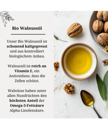 Natulio Walnut Oil Bio - Cold-Pressed 250ml | Omega 3 & Linolenic Acid - Ideal for Nutrition & Hair Care - DE- KO-006 Certified - Buy Online on GoSupps.com