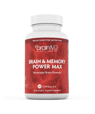 BRAINMD Dr Amen Brain & Memory Power MAX - 120 Capsules - Nootropic Supplement with Ginkgo Biloba Extract & Huperzine A - 30 Servings