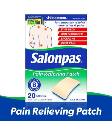 Salonpas Pain Relieving Patch | 20 Count for Back Neck Shoulder & Knee Pain | 8 Hour Pain Relief | International Shipping Available - Buy Online on GoSupps.com