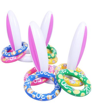 Max Fun Easter Inflatable Bunny Ring Toss Games (2 Sets & 12 Rings) Inflatable Toss Game for Easter Party Favors Indoor Outdoor Games