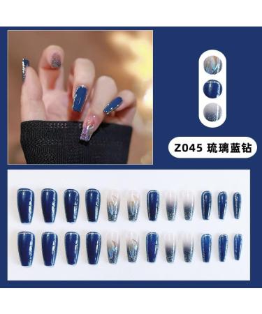 24Pcs/Set Press On Nails Haze Blue Glass Broken Diamond Long Style False Nails Acrylic Fake Nails Full Cover Nails Tips Artificial Finger Manicure Press on nails for Women and Girls - Buy Online on GoSupps.com