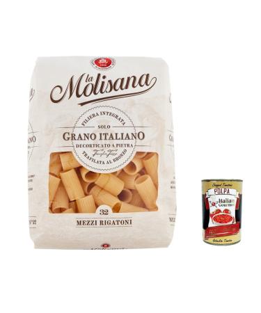 Italian Gourmet E.R. La Molisana Mezzi Rigatoni N. 32 Slow Pasta Processing Set of 5 pasta in durum wheat semolina Bronze 500 g + Gourmet Italian Pulp Pulp 400 g
