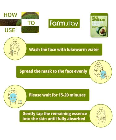 FARMSTAY Real Essence Avocado Mask Sheet - 10 Pack | Best Korean Skin Care for Hydration - Buy Online on GoSupps.com