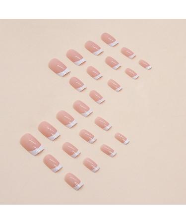 24Pcs Nude Glitter French False Nails - Long Coffin Press on Nails with Nail Glue - Women's Nail Art - Buy Online on GoSupps.com