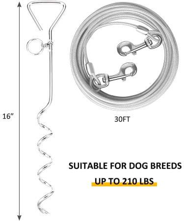 GENCAM Dog Tie Out Cable and Stake for Dogs Dog Tie Out Cable with Spiral Ground Stake Outdoor Dog Camping Tie Out Dog Lead Hook Leash for Dogs (10m) - Buy Online on GoSupps.com