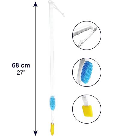 KMINA Long Handled Foot Brush and Sponge Cleaner for Shower - Extra Long Reach Toe Washer for Feet Cleaning - Includes Spare Parts - Buy Online on GoSupps.com
