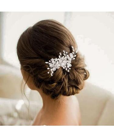 Bridal Crystal Hair Comb with Pearls | Wedding Hair Accessories for Women and Girls - Silver - Buy Online on GoSupps.com