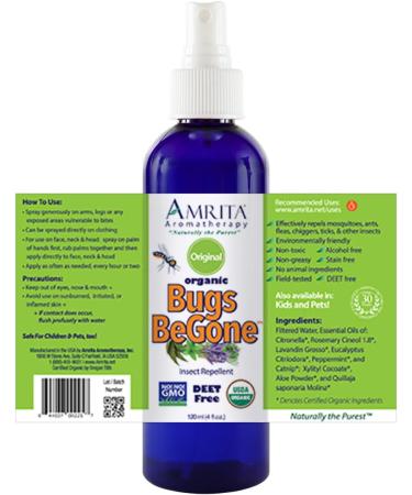 Amrita Aromatherapy Organic Bugs BeGone 120mL (4 fl. oz.) - DEET-Free Natural Essential Oil Blend - Buy Online on GoSupps.com