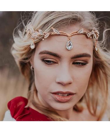 Goddess Tiara Crystal Leaf Wedding Headband for Bride Prom Birthday Party Cosplay Hair Accessories for Girls Golden - Buy Online on GoSupps.com