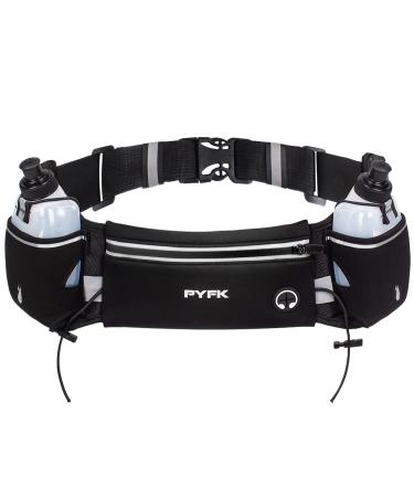 PYFK Upgraded Running Belt with Water Bottles Hydration Belt for Men and Women Water Bottle Holder Running Pouch Belt Fanny Pack Fits 6.5 inches Phones Waist pack for Running Hiking Climbing black(black)