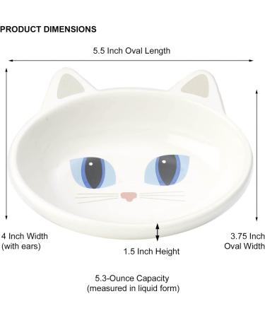 PetRageous Oval Frisky Kitty Stoneware Cat Bowl - 5.5 Wide, 1.5 Tall, 5.3oz Capacity, Dishwasher Safe - White - Buy Online on GoSupps.com