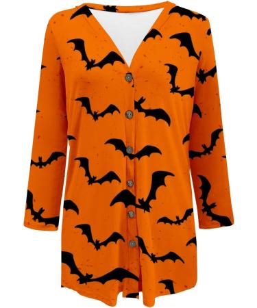 Women's Printed Button Fashionable Casual Long Sleeved Cardigan Halloween Costumes Thin Long Sweater Orange Large - Buy Online on GoSupps.com