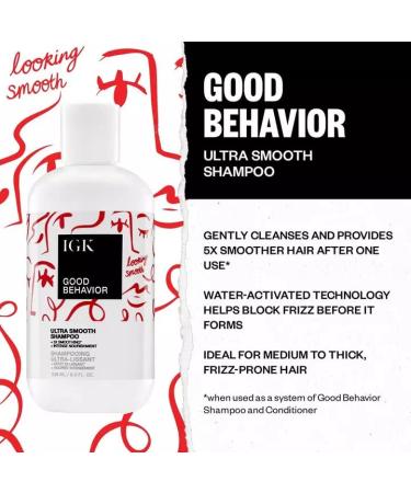 IGK GOOD BEHAVIOR Ultra Smooth Shampoo | Frizz Control, Hydration, Shine | Vegan & Cruelty Free | 8 oz - Buy Online on GoSupps.com