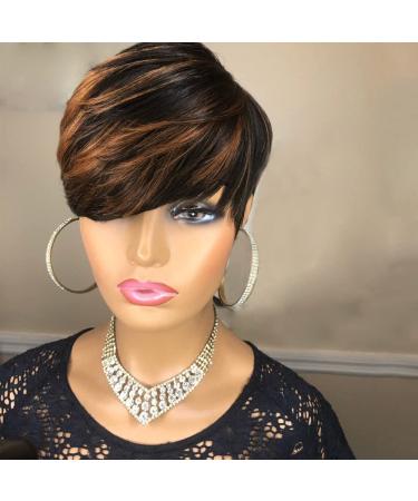PangDongLai Pixie Cut Wig for Black Women | Short Black Layered Wavy Remy Hair | F1B/33 Color | Black with Brown Pixie Cut Human Hair Wig - Buy Online on GoSupps.com