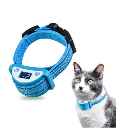 Paipaitek Cat Shock Collar,Automatic Trainer Collar for Cats Prevent Meowing Designed,Sound Vibrate and Shock 3 Working Modes for Cats and Kittens - Waterproof & Rechargeable Blue