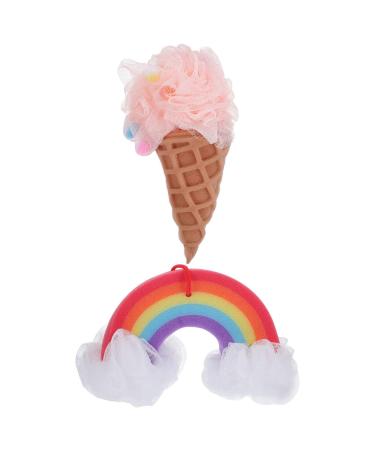 POPETPOP Bath Balls -2pcs Rainbow Shower Balls Ice Cream Shower Loofah Bath Shower Sponge Body Scrubber Exfoliating Baby Loofah Sponges for Kids Body Wash Bath Spa