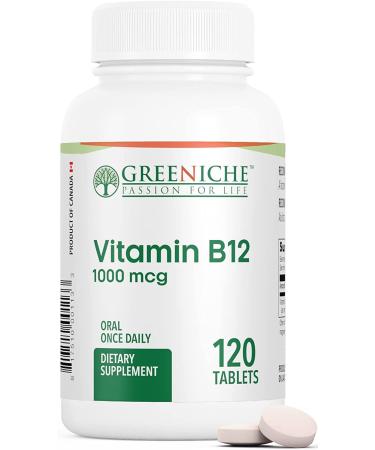 Greeniche Halal Vitamin B12 1000 mcg Supplement 120 Tablets Helps in Energy Metabolism Supports Red Blood Cell Formulation Nervous System Health Metabolize Carbohydrates Proteins & Fats Non GMO