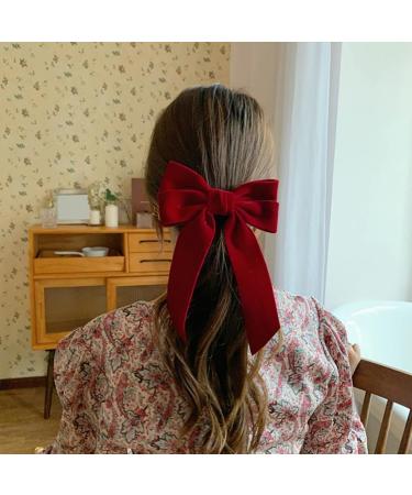 Red Velvet Hair Bow Clip - Large Satin Ribbon Barrette for Women - Party Hair Accessory (1 Count) - Buy Online on GoSupps.com