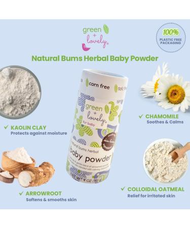 Natural Bums Baby Powder - Gentle Arrowroot & Chamomile Formula Talc-Free & Safe for Sensitive Skin - 6 oz - Green + Lovely - Buy Online on GoSupps.com