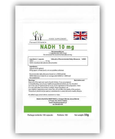 NADH - Forest Vitamin 10mg - 100 Capsules for Energy & Well-Being | International Shipping Available - Buy Online on GoSupps.com