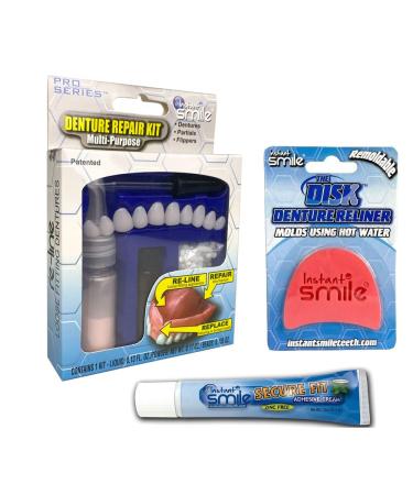 Complete Denture Repair Kit and Reliner Disk with Denture Cream Re-Liner reline