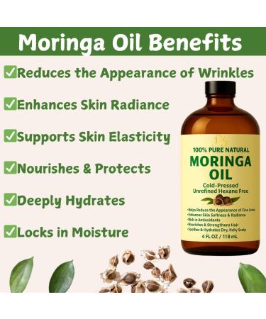 Pomberries Moringa Oil 100% Pure Cold-Pressed & Unrefined Moringa Seed Oil for Face Skin Hair & Body Hydrating Anti-Aging Moisturizer 4 fl oz Amber Glass Bottle - Buy Online on GoSupps.com