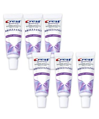 Crest 3D White Brilliance Toothpaste Vibrant Peppermint Travel Size 0.85 oz (24g) - Pack of 6 Peppermint 0.85 Ounce (Pack of 6)